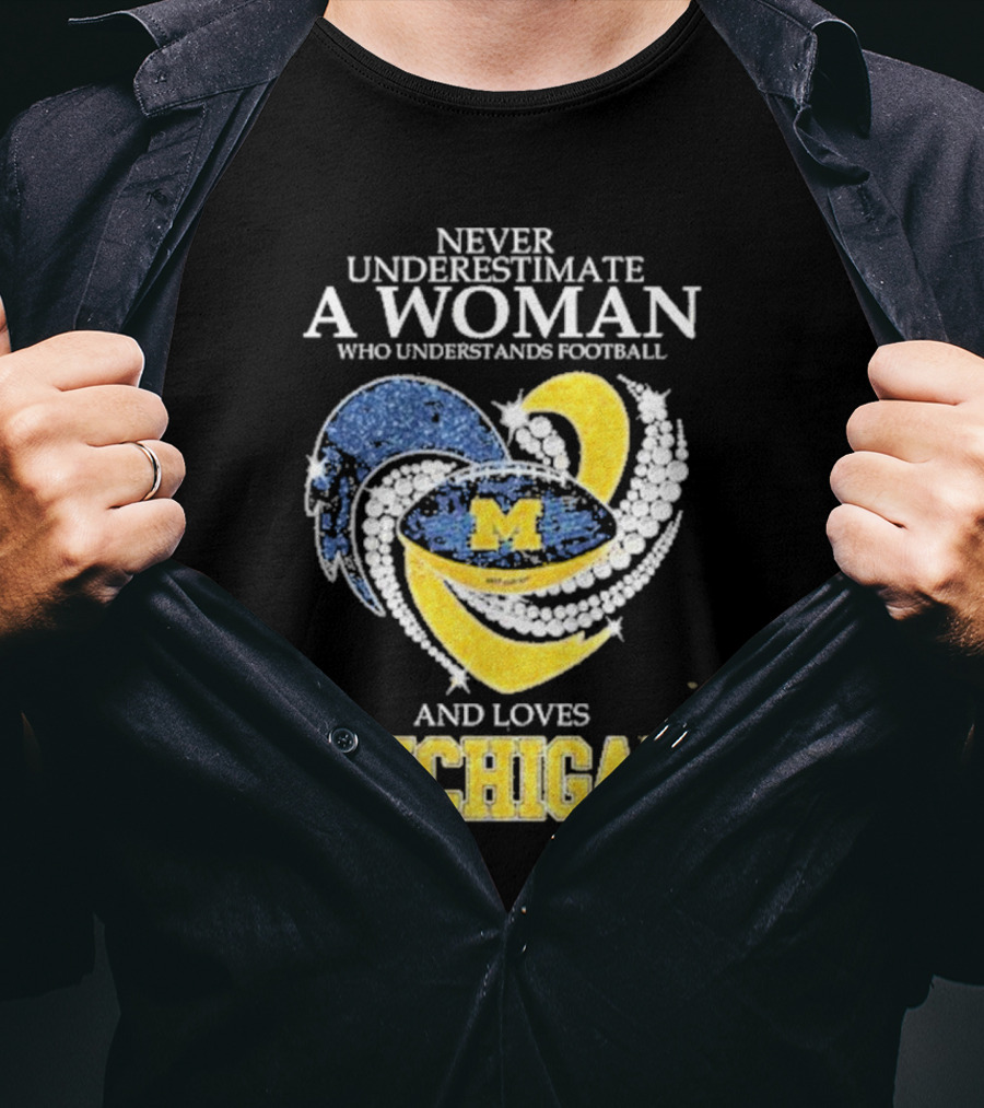 Never Underestimate A Woman Who Understands Football And Loves Michigan Wolverines M T-Shirt