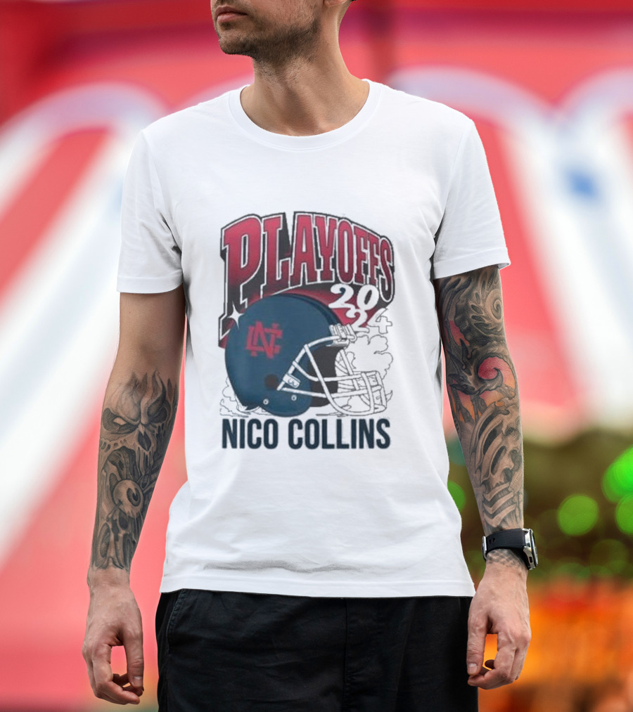 Nico Collins 2024 Playoffs Football Helmet T-Shirt