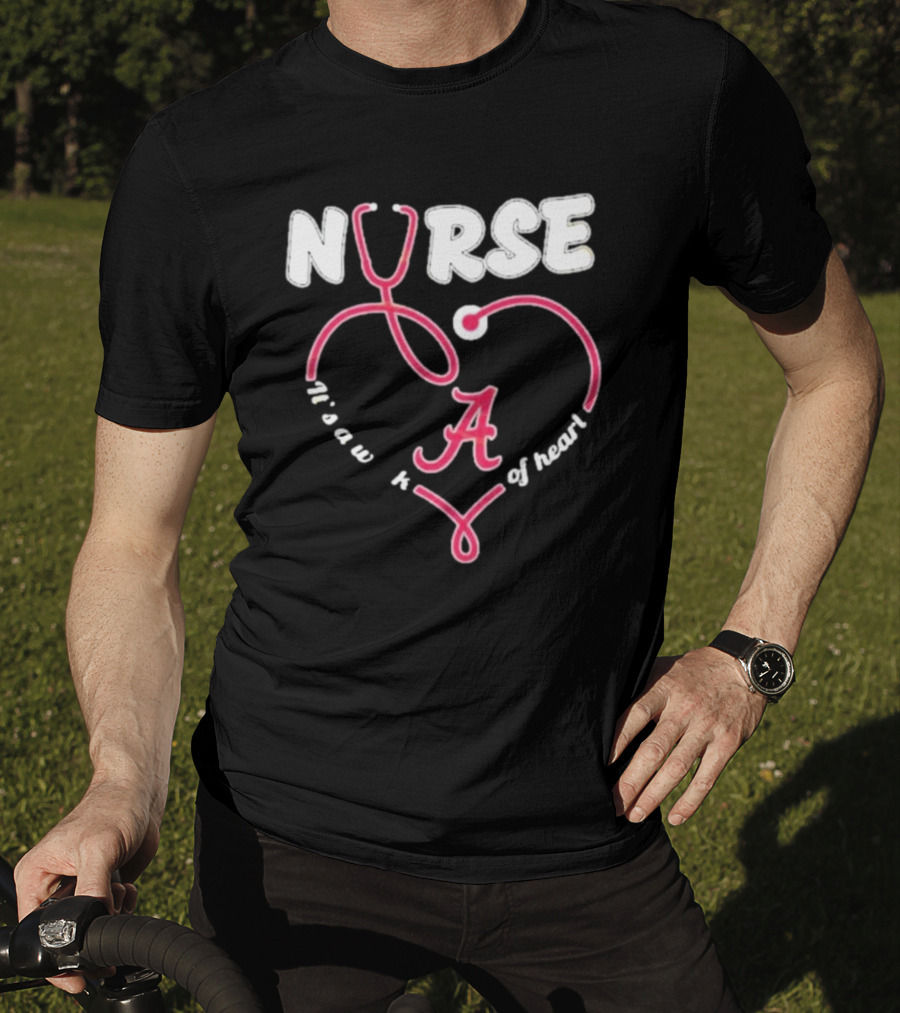 Alabama Crimson Tide Nurse Stethoscope A Work Of Heart T-Shirt