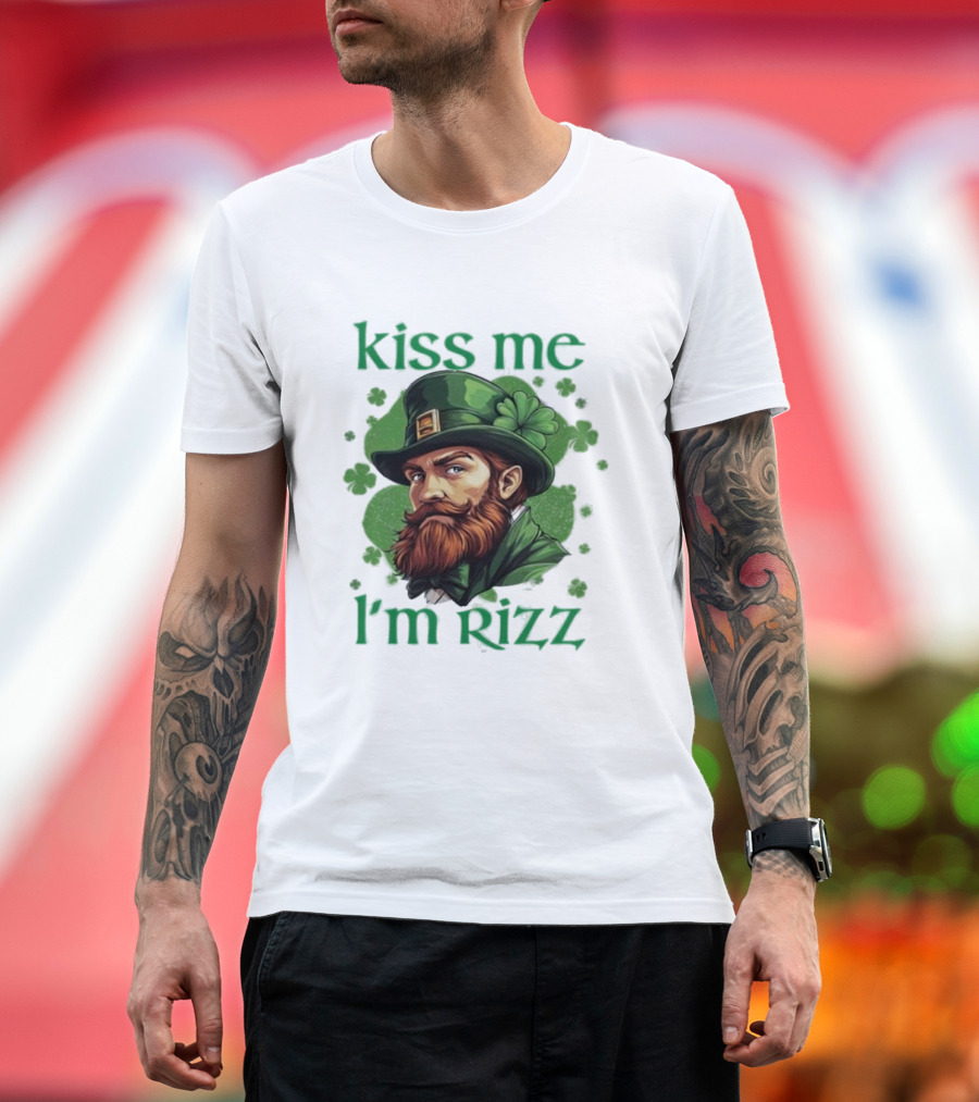 Kiss Me I'm Rizz St Patrick's Day Leprechaun Hat Shamrocks T-Shirt