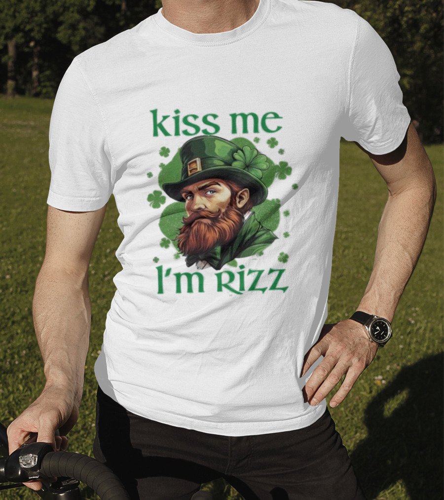 Kiss Me I'm Rizz St Patrick's Day Leprechaun Hat Shamrocks T-Shirt