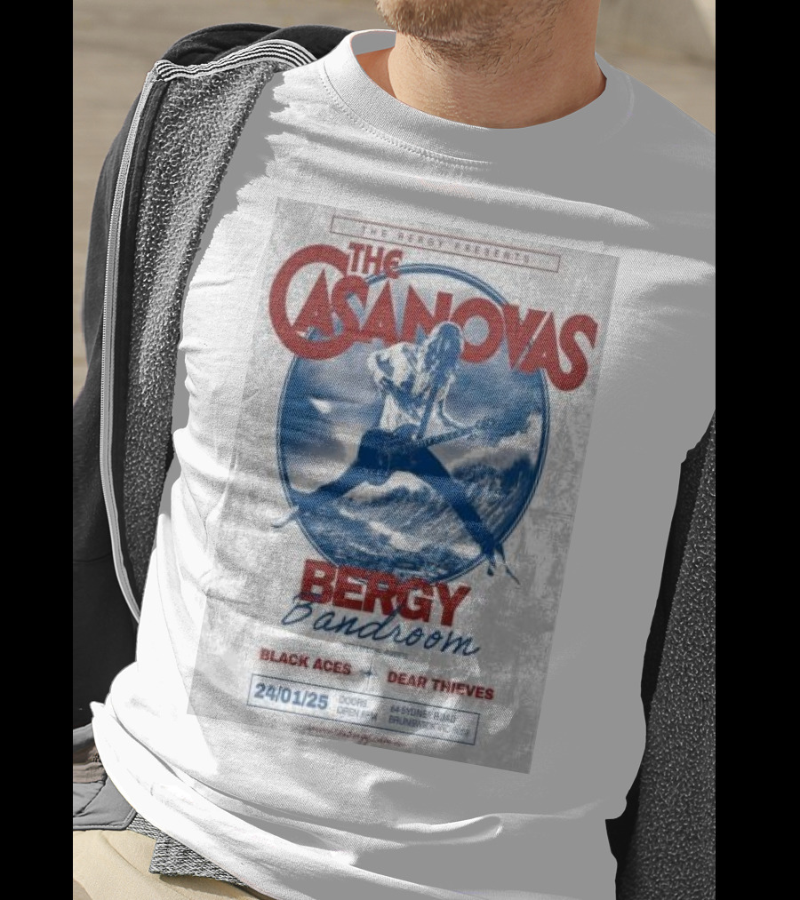 The Casanovas Live At Bergy Bandroom Brunswick Australia Jan 24 2025 With Black Aces And Dear Thieves T-Shirt
