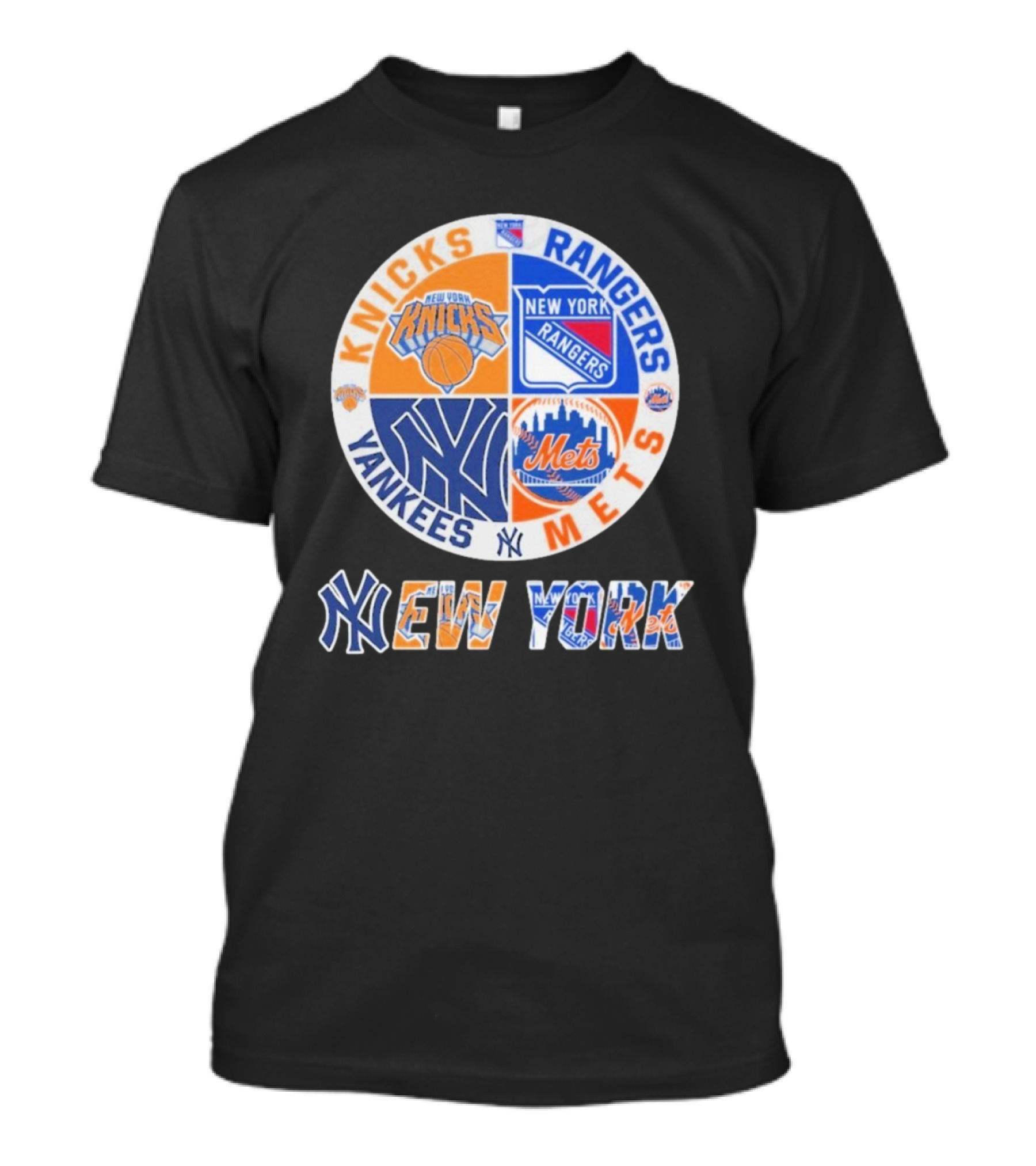 Knicks Rangers Yankees Mets New York Circle Logo Collaboration T-Shirt