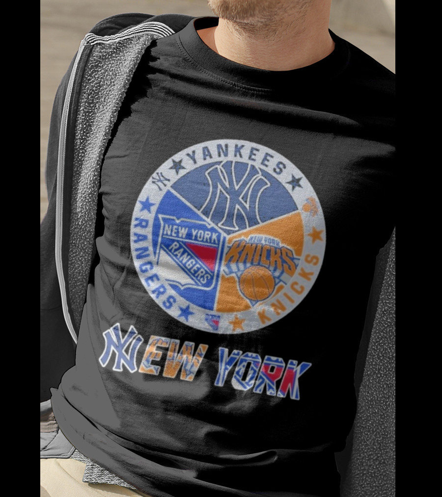 Yankees Rangers Knicks New York Sports Collaboration T-Shirt