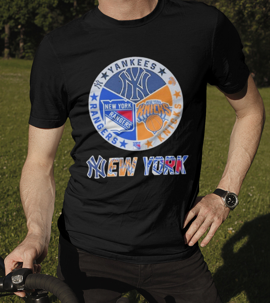 Yankees Rangers Knicks New York Sports Collaboration T-Shirt
