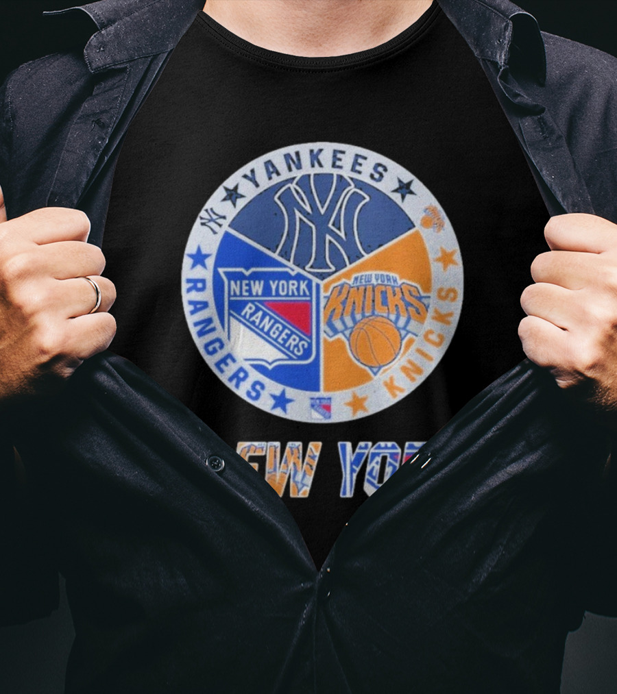 Yankees Rangers Knicks New York Sports Collaboration T-Shirt