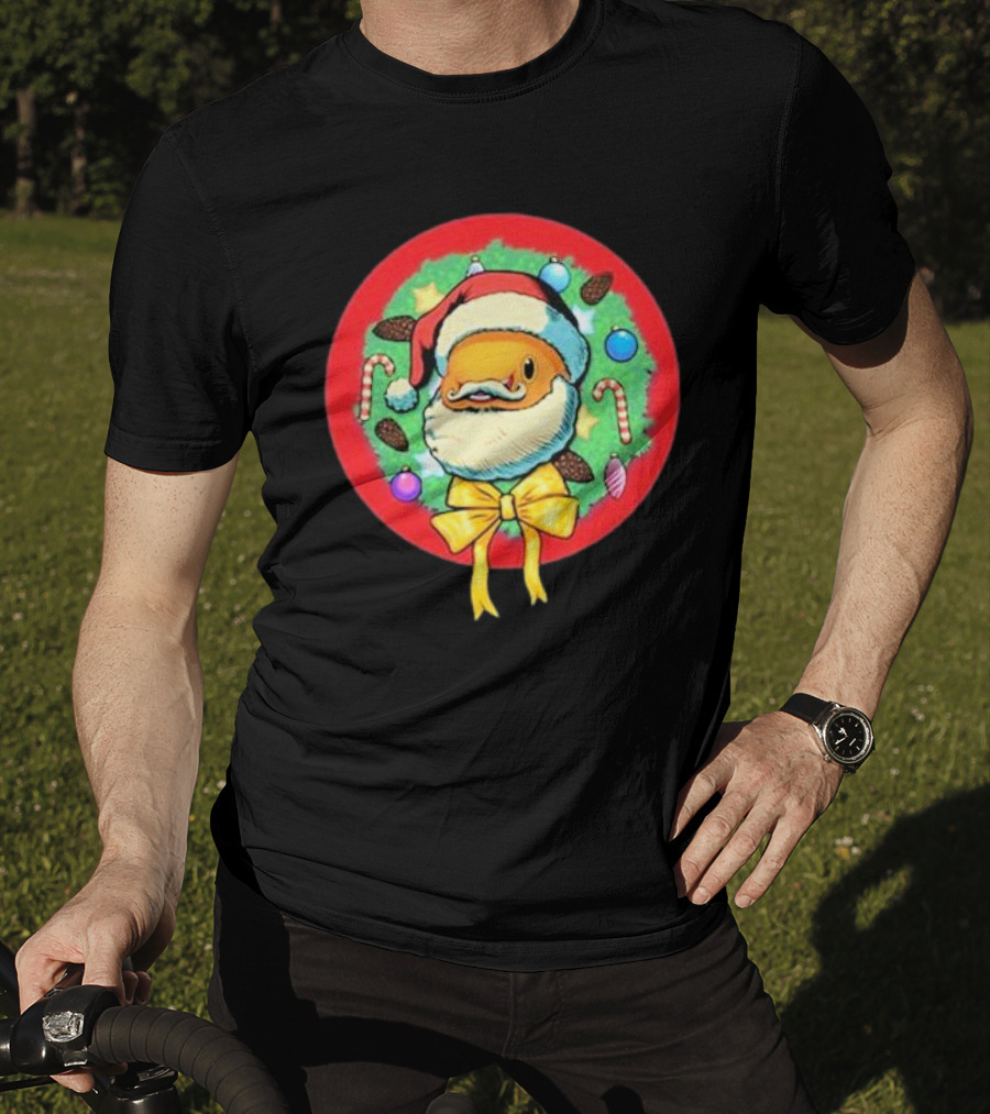 The Why Files Happy Holidays Santa Fish With Christmas Wreath And Candy Canes T-Shirt