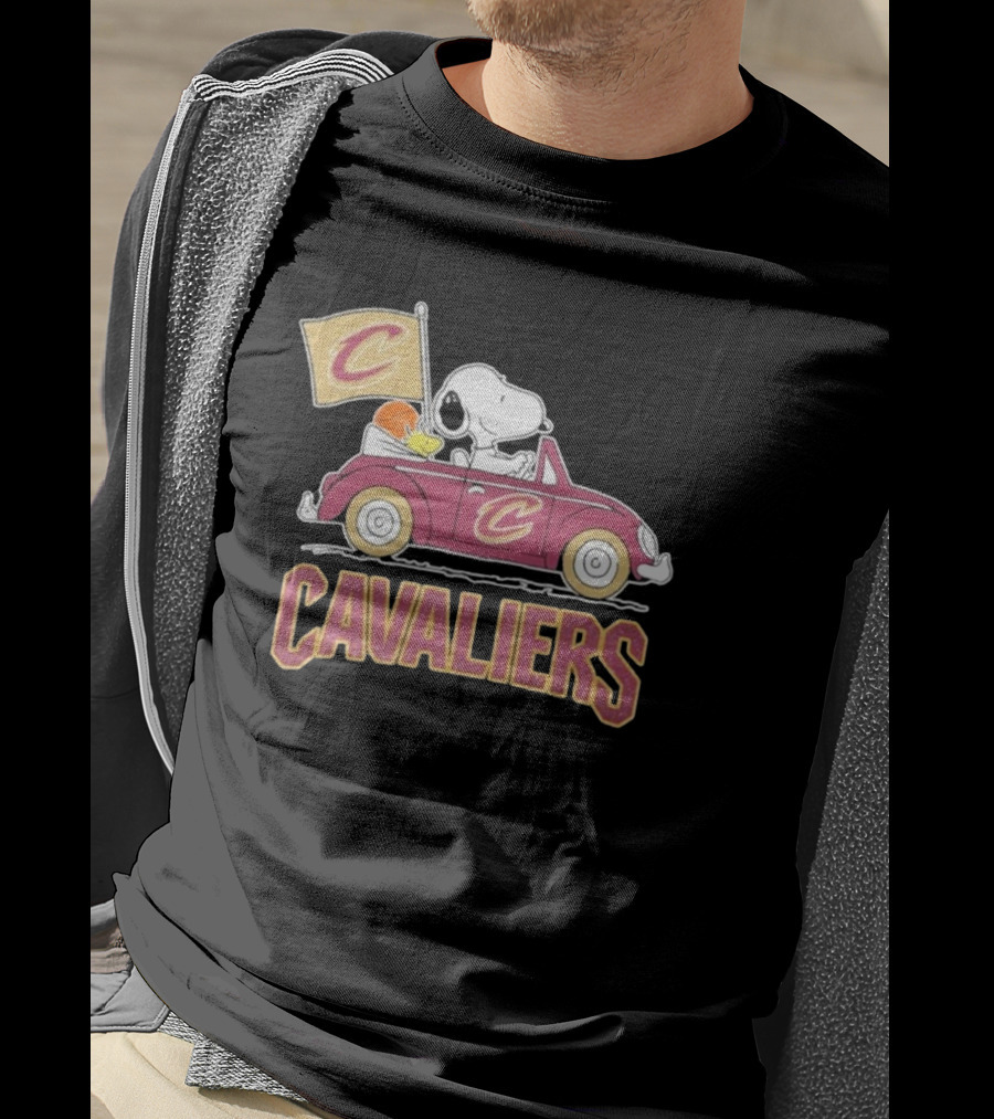 Snoopy Cavaliers Car With Basketball And Flag T-Shirt