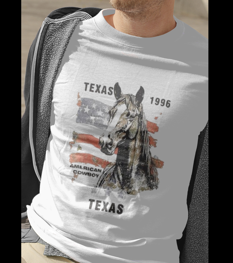 Texas 1996 American Cowboy Horse With Stars And Stripes Flag T-Shirt