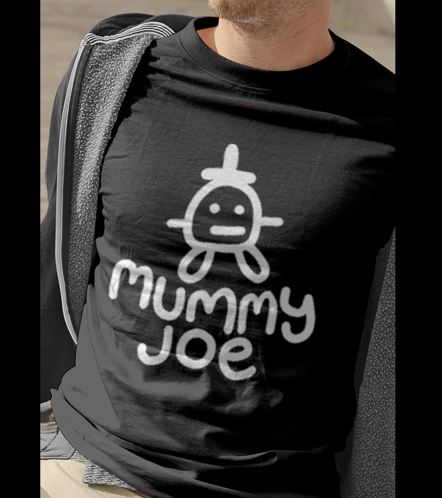 Mummy Joe Minimalist White Doodle Character T-Shirt