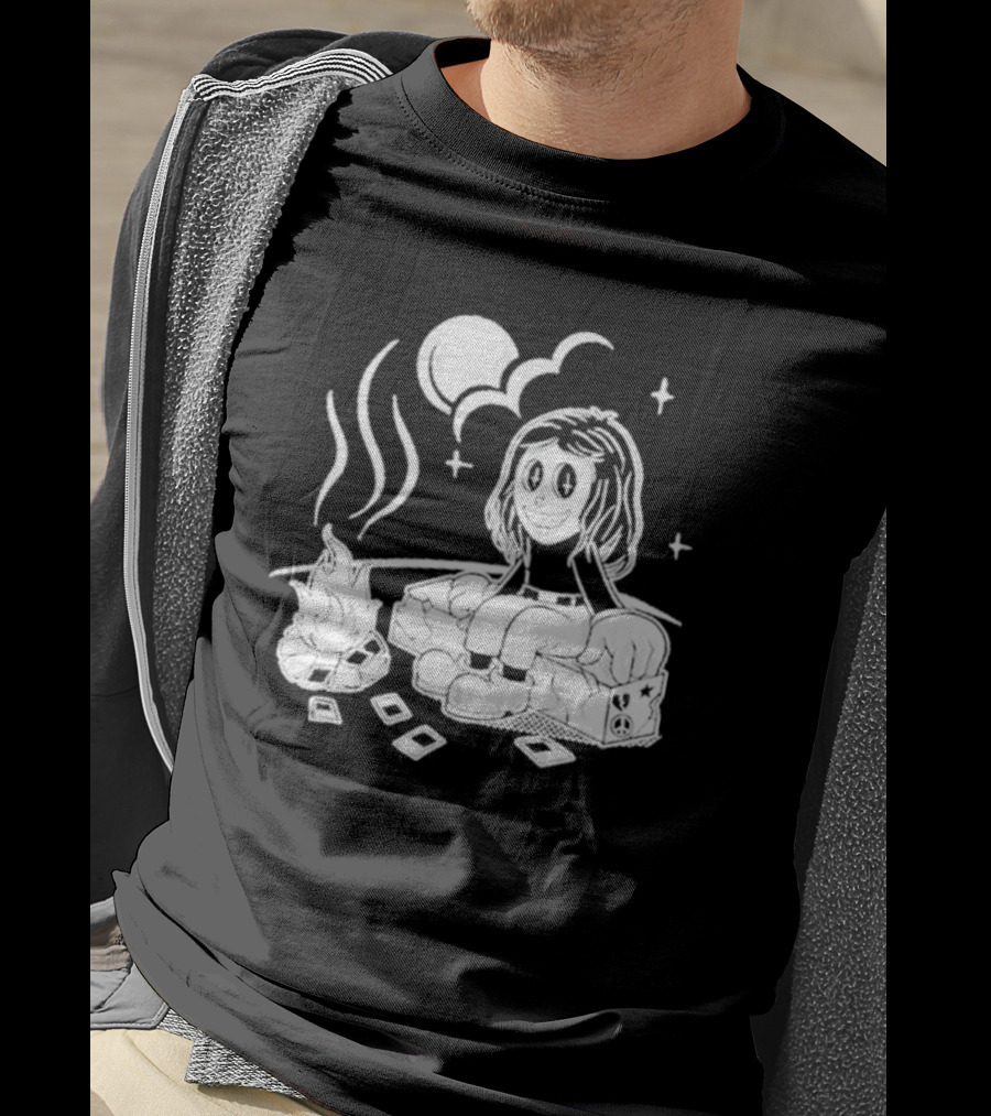 Sawyer Hill Camp Peaceful Campfire Night With Cards And Moon T-Shirt