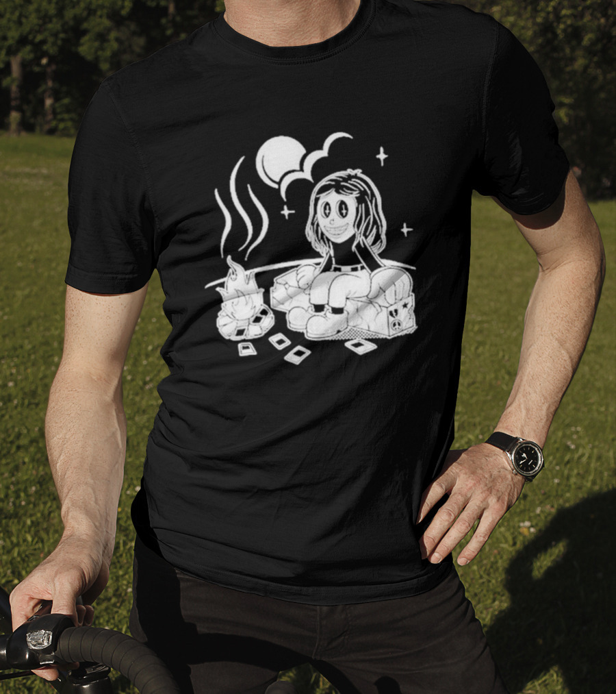 Sawyer Hill Camp Peaceful Campfire Night With Cards And Moon T-Shirt