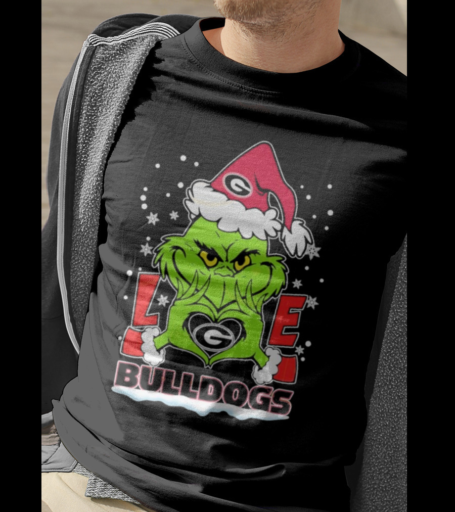Grinch Santa Hat Georgia Bulldogs Love Christmas T-Shirt