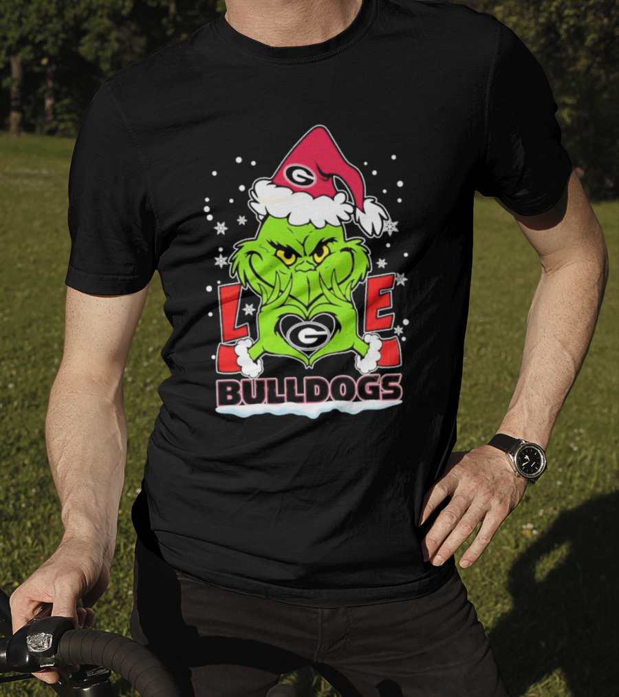 Grinch Santa Hat Georgia Bulldogs Love Christmas T-Shirt