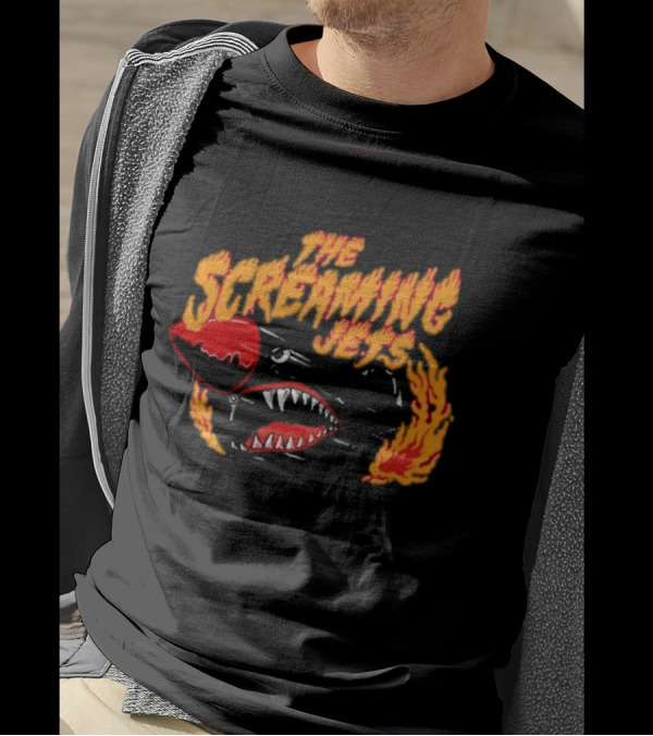 The Screaming Jets Flaming Jet With Shark And Flames T-Shirt