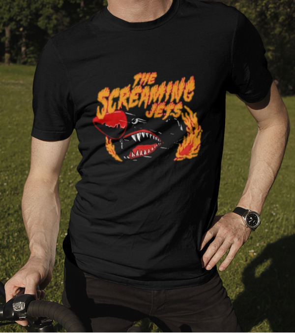 The Screaming Jets Flaming Jet With Shark And Flames T-Shirt