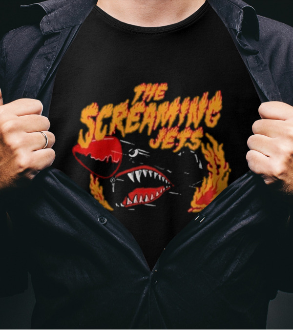 The Screaming Jets Flaming Jet With Shark And Flames T-Shirt