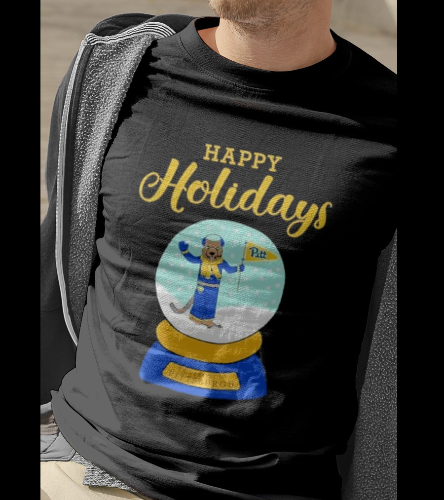 University Of Pittsburgh Pitt Roc Snow Globe Happy Holidays T-Shirt