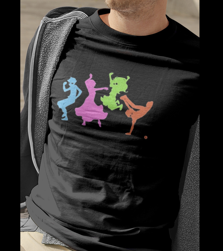 Topatoco Dance Neon Silhouettes Of Four Characters In Motion T-Shirt