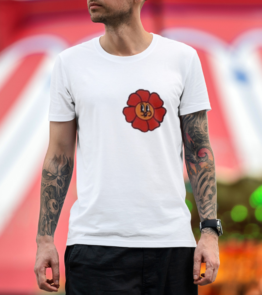Ludwig Mogul Mogi Red Flower Cartoon Face T-Shirt