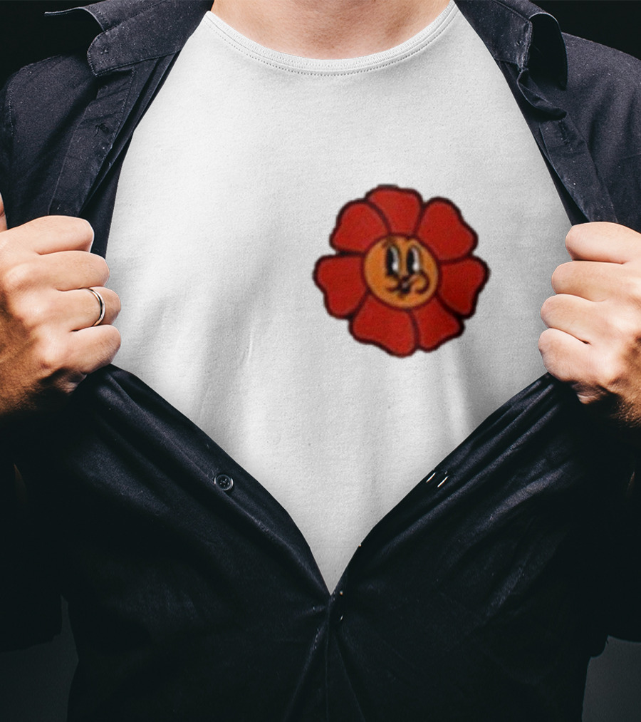 Ludwig Mogul Mogi Red Flower Cartoon Face T-Shirt