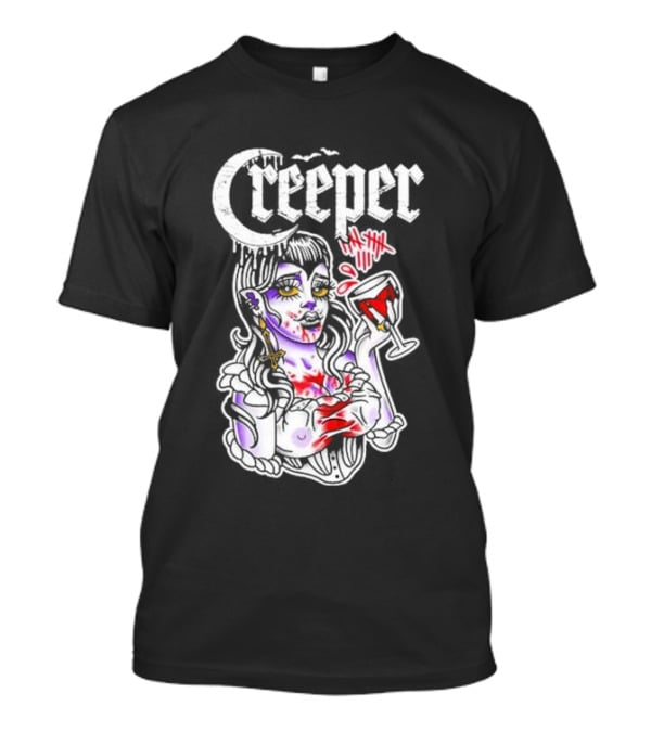 Creeper Gothic Vampire Woman With Bloody Drink T-Shirt