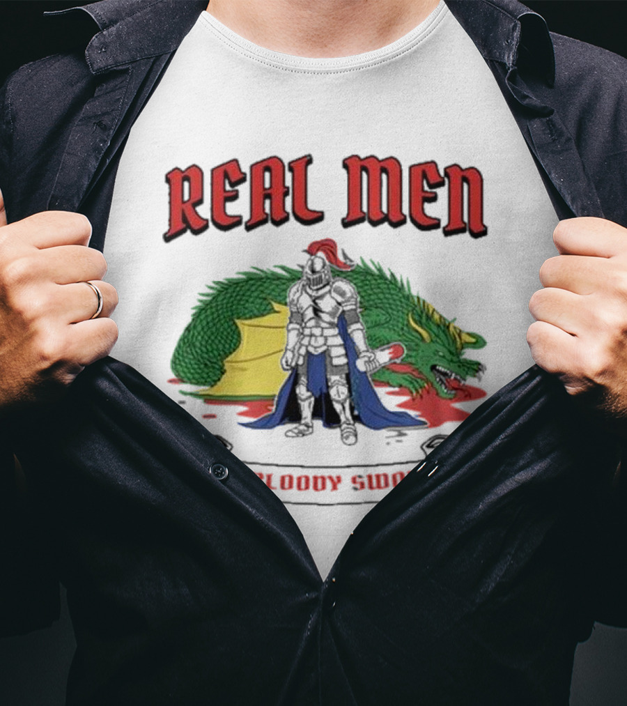 Real Men Get Bloody Swords Knight And Dragon T-Shirt