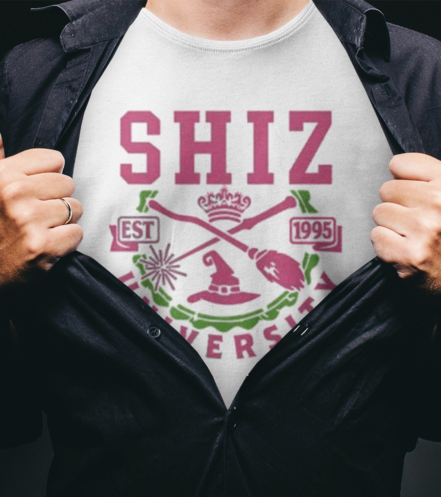 Shiz University Est 1995 Wicked Broom Wand Crown Hat Crest T-Shirt