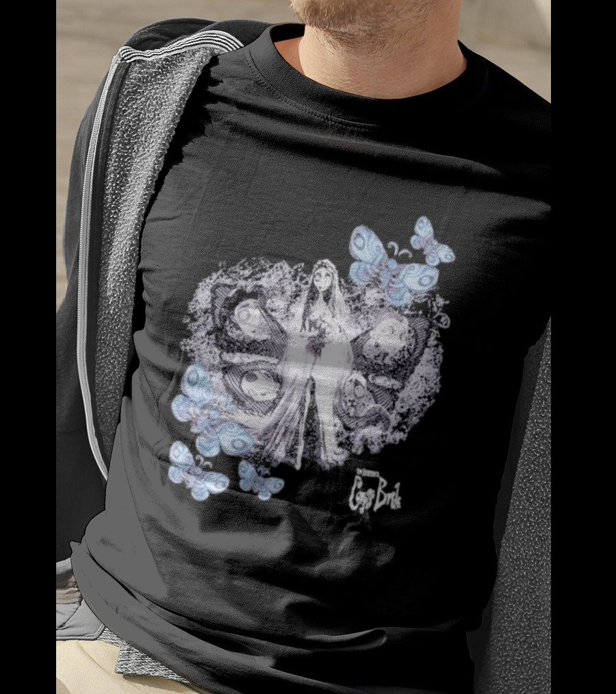 Corpse Bride Tim Burton Emily Tonal Collage With Butterflies T-Shirt