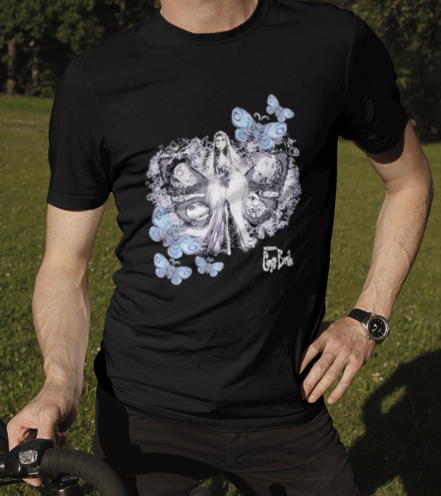 Corpse Bride Tim Burton Emily Tonal Collage With Butterflies T-Shirt