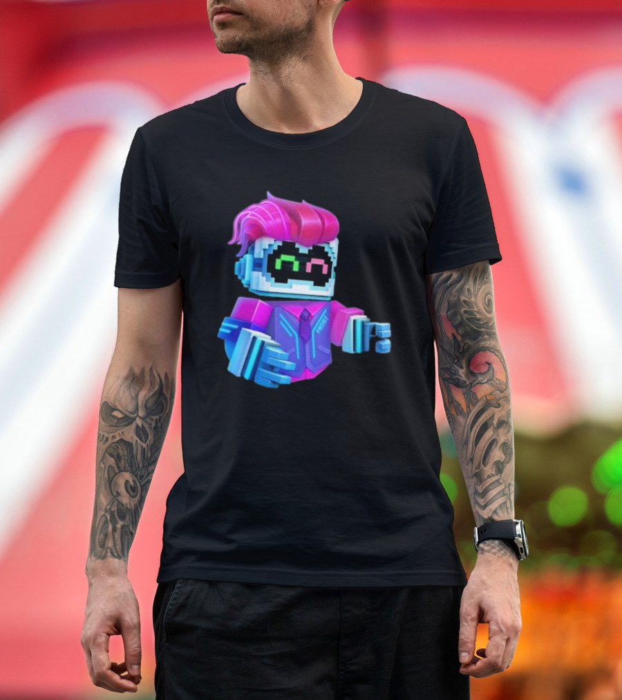 Cubic Games Cyber Robbie Pixelated Character Neon T-Shirt