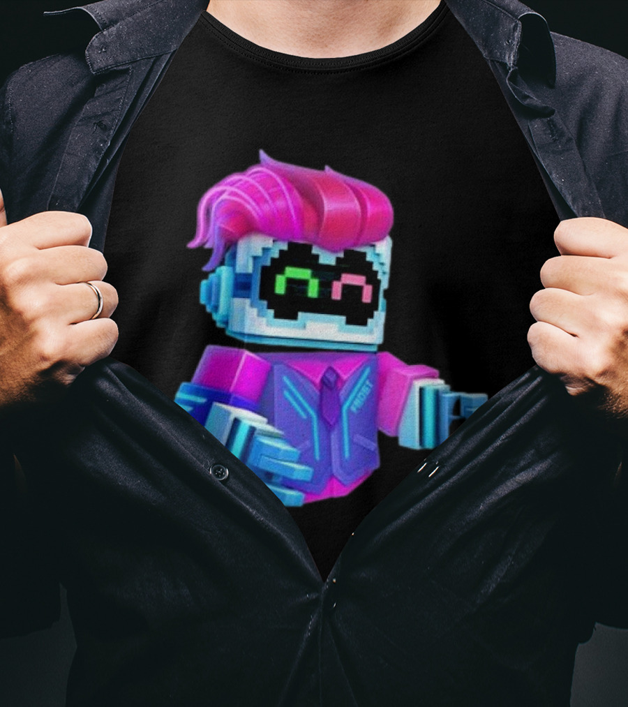 Cubic Games Cyber Robbie Pixelated Character Neon T-Shirt