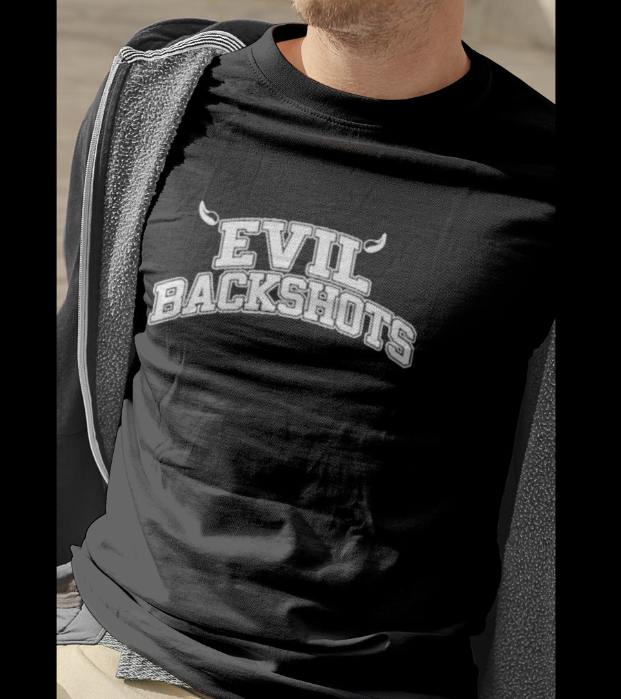 EVIL BACKSHOTS Horned Text T-Shirt