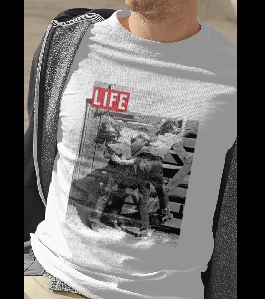 Life Magazine Cowboy Boys Playful Dust Off Fence Scene T-Shirt