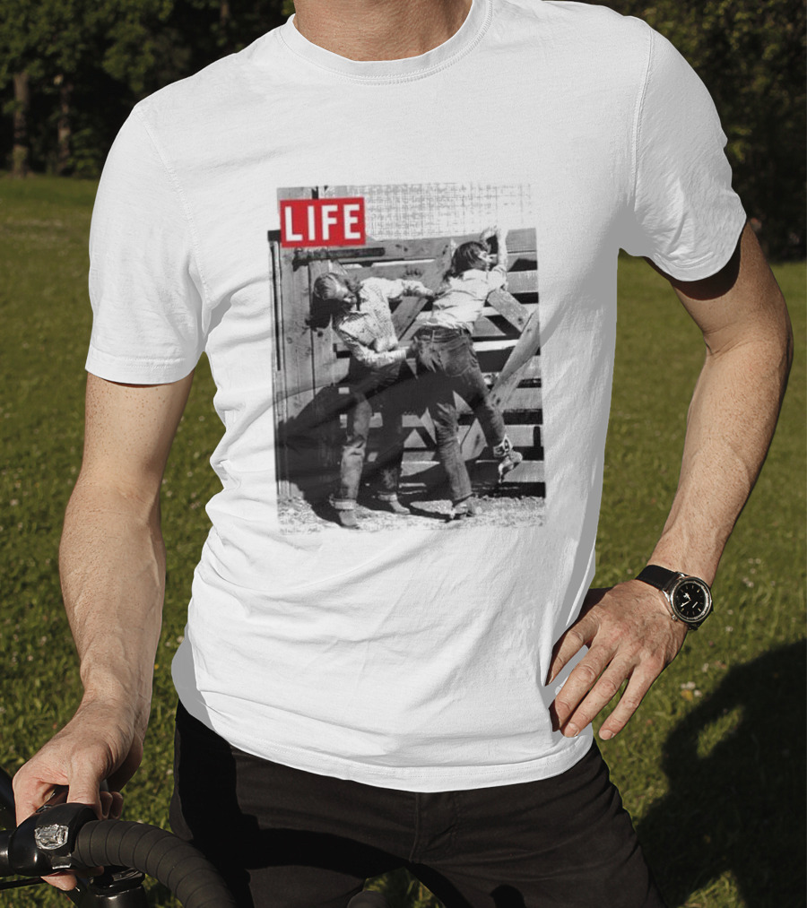 Life Magazine Cowboy Boys Playful Dust Off Fence Scene T-Shirt