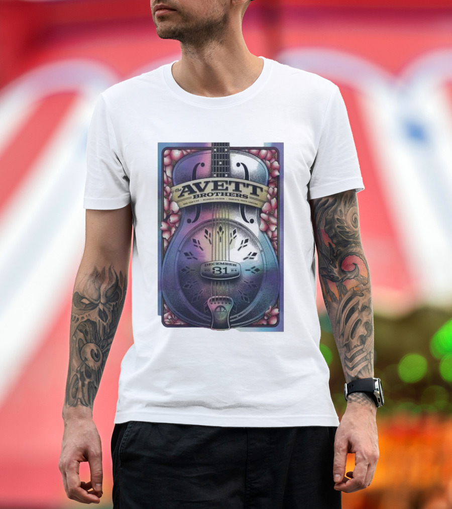 The Avett Brothers December 31 2024 Charlotte NC Concert Poster Guitar T-Shirt
