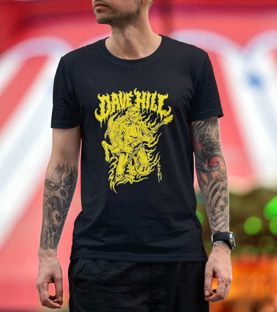 Dave Hill Skullface Yellow Flame Guitar Art By Tim Lehi T-Shirt