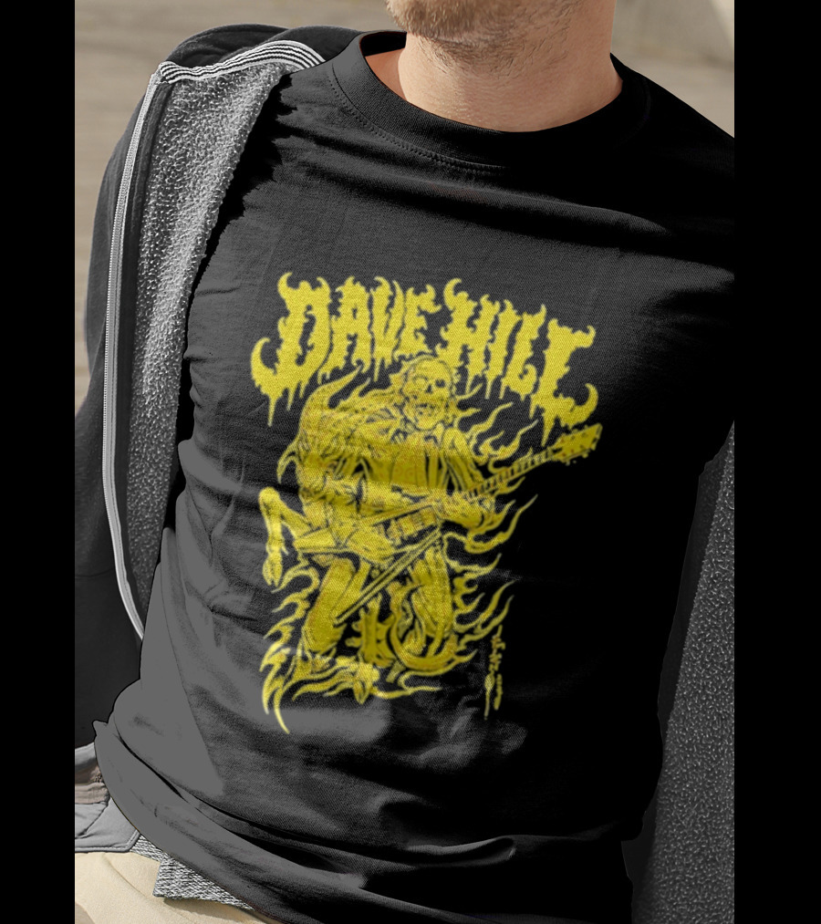 Dave Hill Skullface Yellow Flame Guitar Art By Tim Lehi T-Shirt