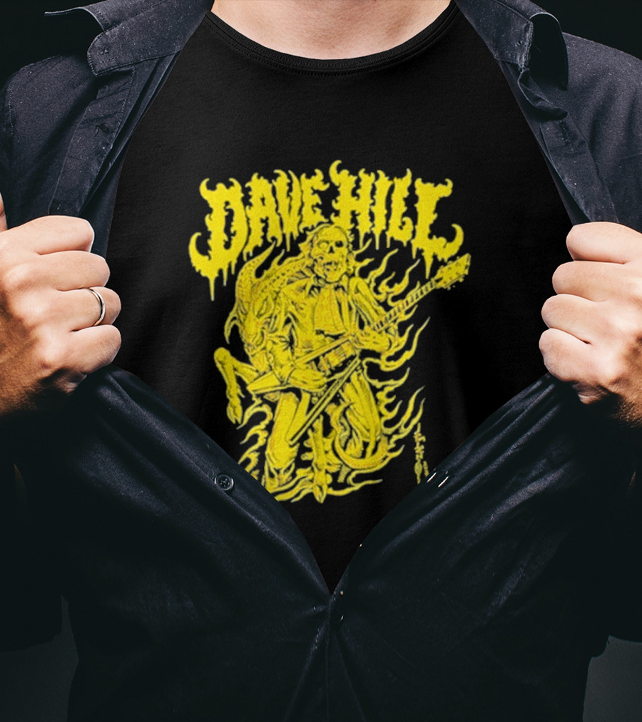 Dave Hill Skullface Yellow Flame Guitar Art By Tim Lehi T-Shirt