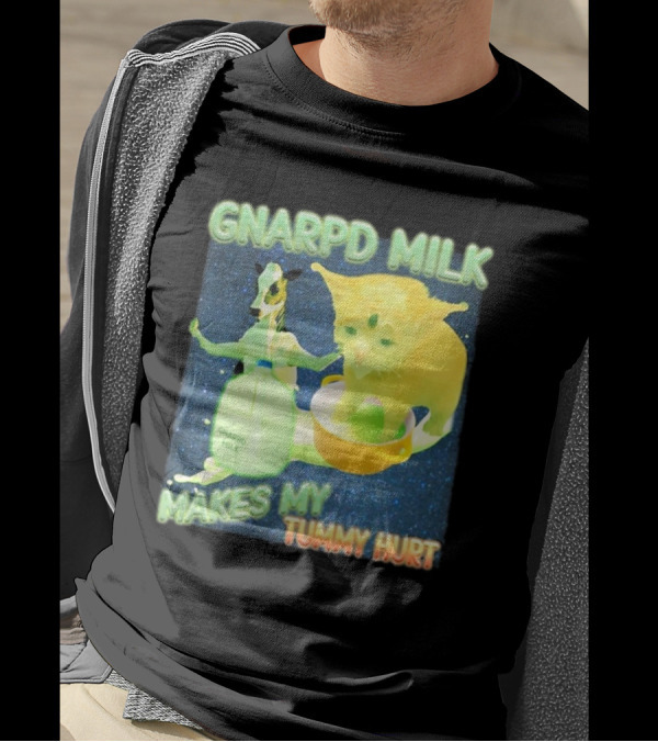 Gnarpd Milk Makes My Tummy Hurt Funny Alien Cat Brainrot Dank Meme Galactic Space Aesthetic T-Shirt