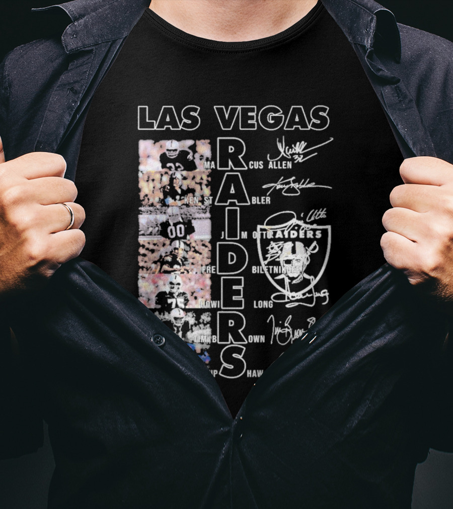Las Vegas Raiders Marcus Allen Ken Stabler Fred Biletnikoff Howie Long Tim Brown Gene Upshaw Signature Football Legends T-Shirt