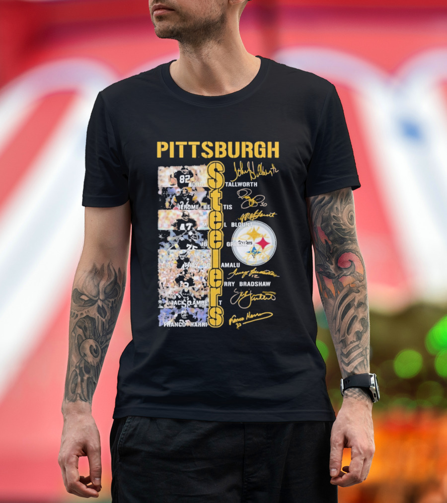 Pittsburgh Steelers Franco Harris Troy Polamalu Terry Bradshaw Jerome Bettis Team Legends Signatures T-Shirt