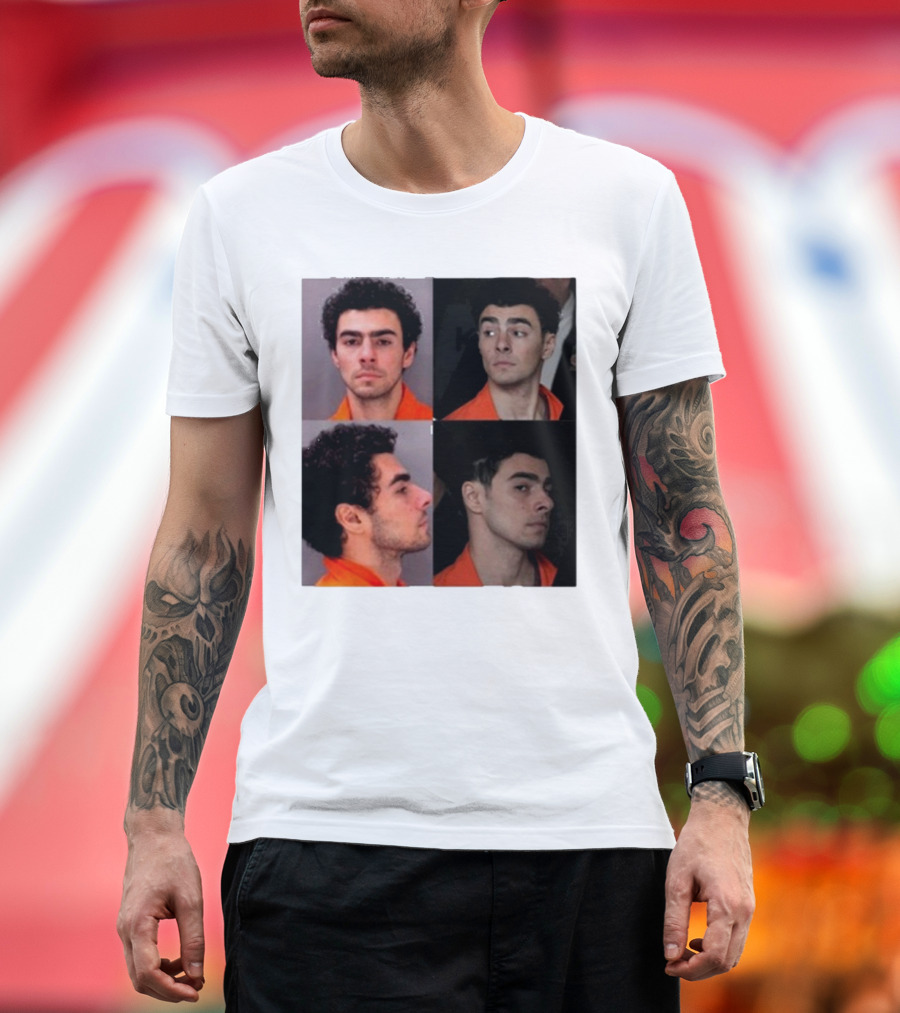 Multifaceted Expression of Luigi Mangione in Orange Attire T-Shirt