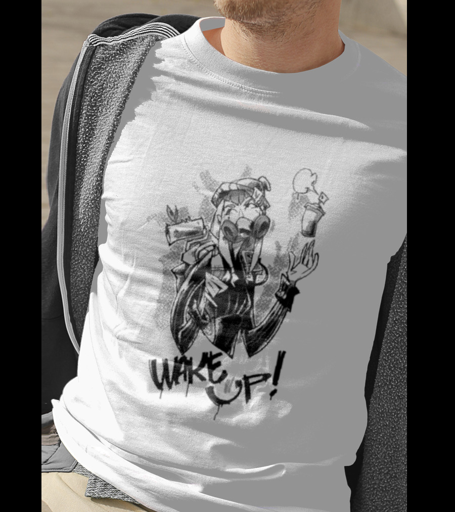 Warframe Aoi Wake Up Gas Mask Graffiti Style Character T-Shirt