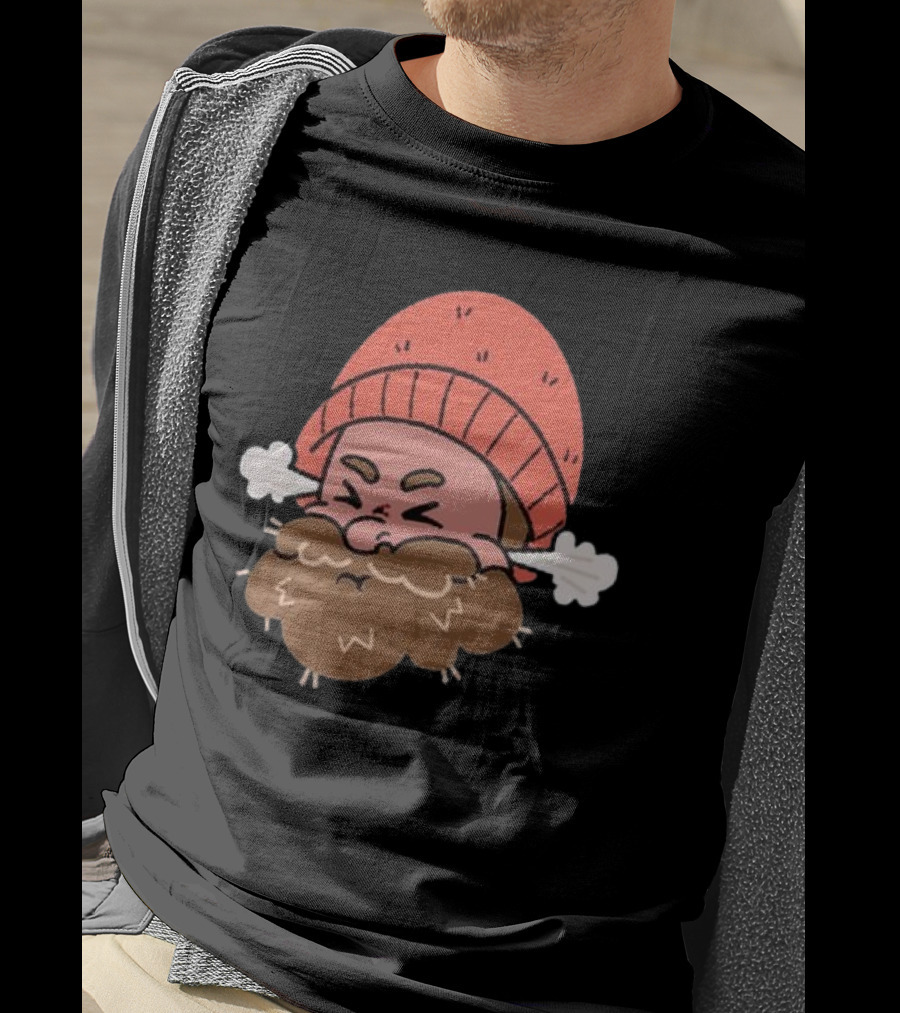 BHN Chewie Foo Foo Bearded Cartoon Character With Red Beanie And Steaming Ears T-Shirt