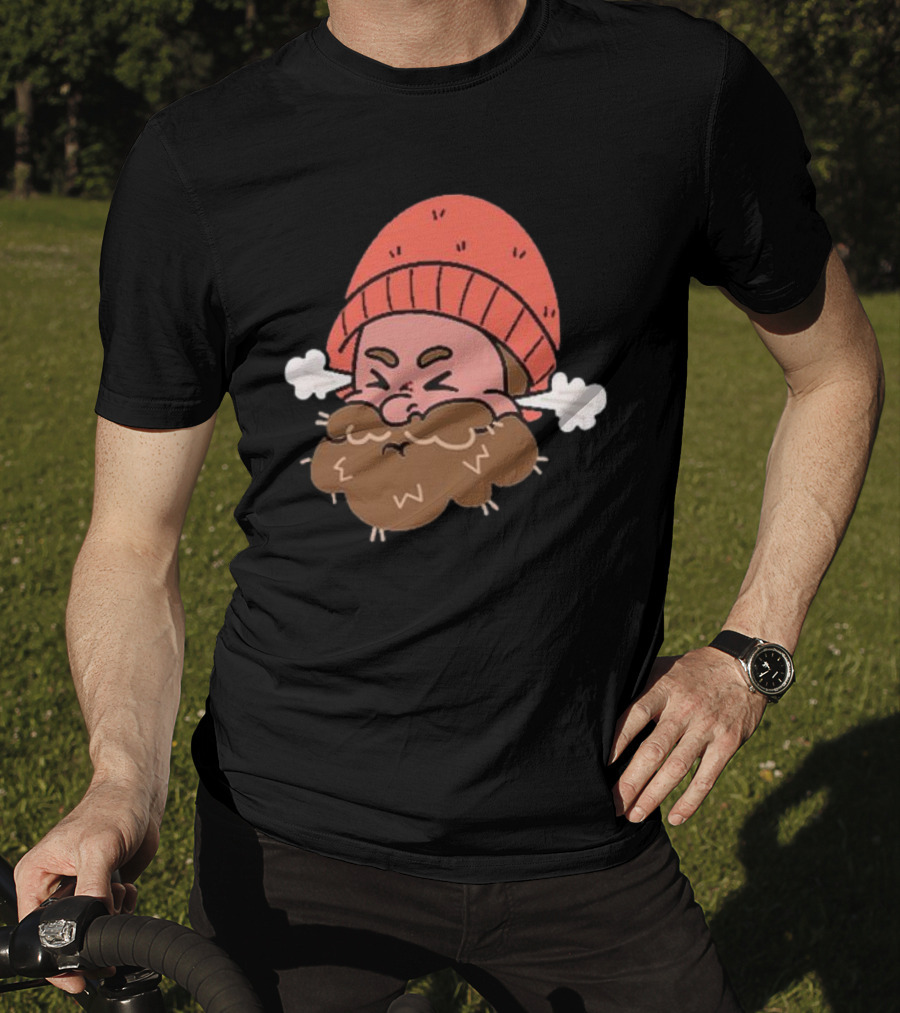 BHN Chewie Foo Foo Bearded Cartoon Character With Red Beanie And Steaming Ears T-Shirt