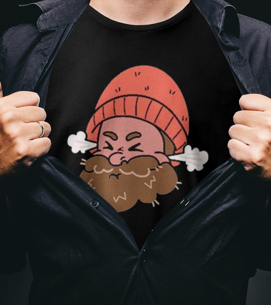 BHN Chewie Foo Foo Bearded Cartoon Character With Red Beanie And Steaming Ears T-Shirt