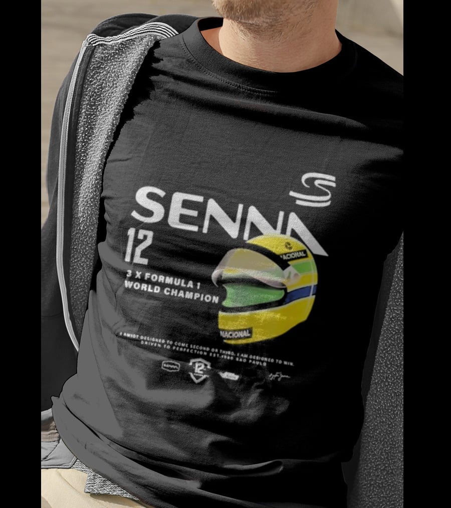 Senna 12 3x Formula 1 World Champion Driven To Perfection São Paulo Helmet T-Shirt