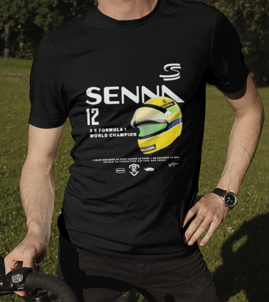 Senna 12 3x Formula 1 World Champion Driven To Perfection São Paulo Helmet T-Shirt