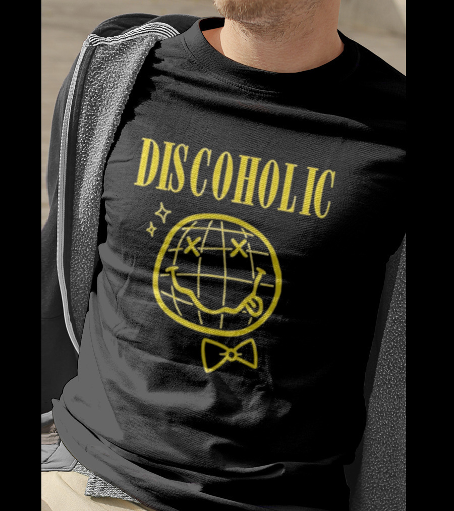 Discoholic Smiley Face With Bowtie And Stars T-Shirt